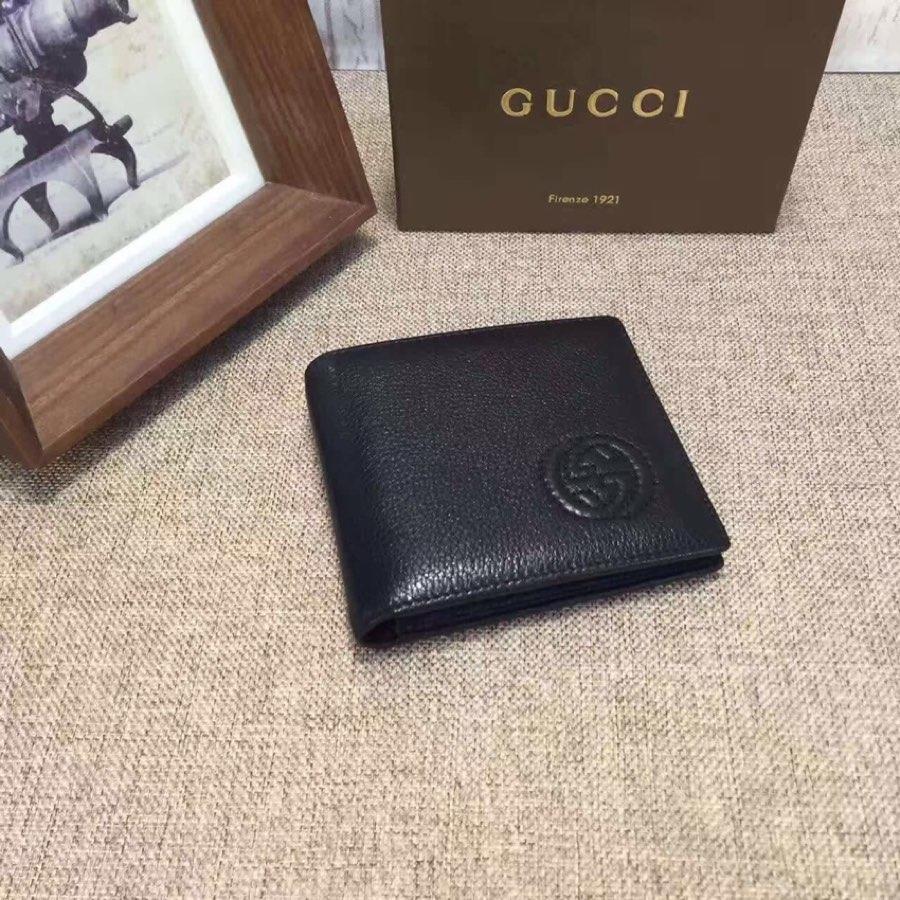 Replica Gucci 322114 Men Leather Wallet Double G Black Leather