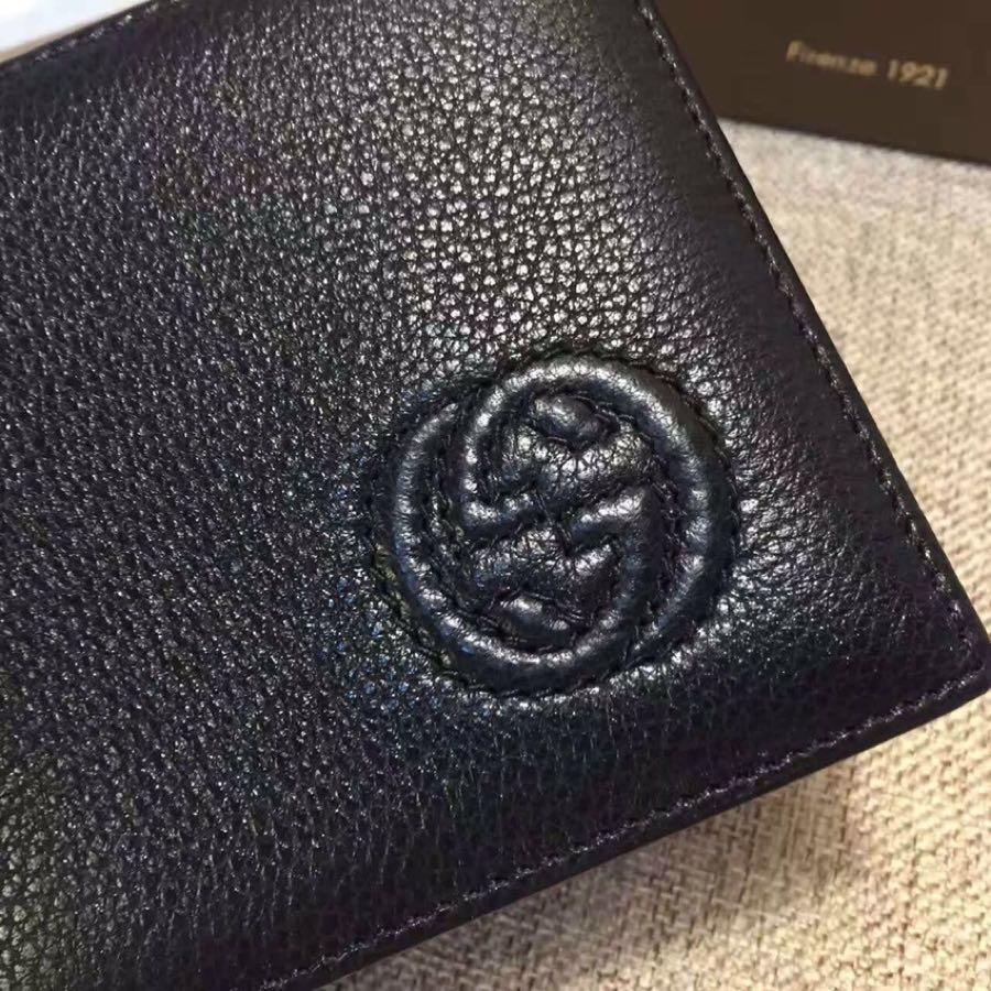 Replica Gucci 322114 Men Leather Wallet Double G Black Leather