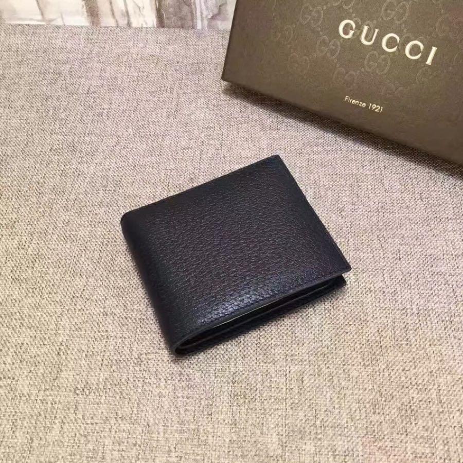 Replica Gucci 428725 Men Leather Wallet Double G Black Leather Gold-Toned Hardware