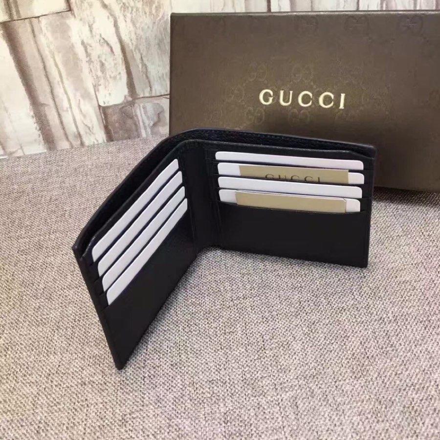 Replica Gucci 428725 Men Leather Wallet Double G Black Leather Gold-Toned Hardware