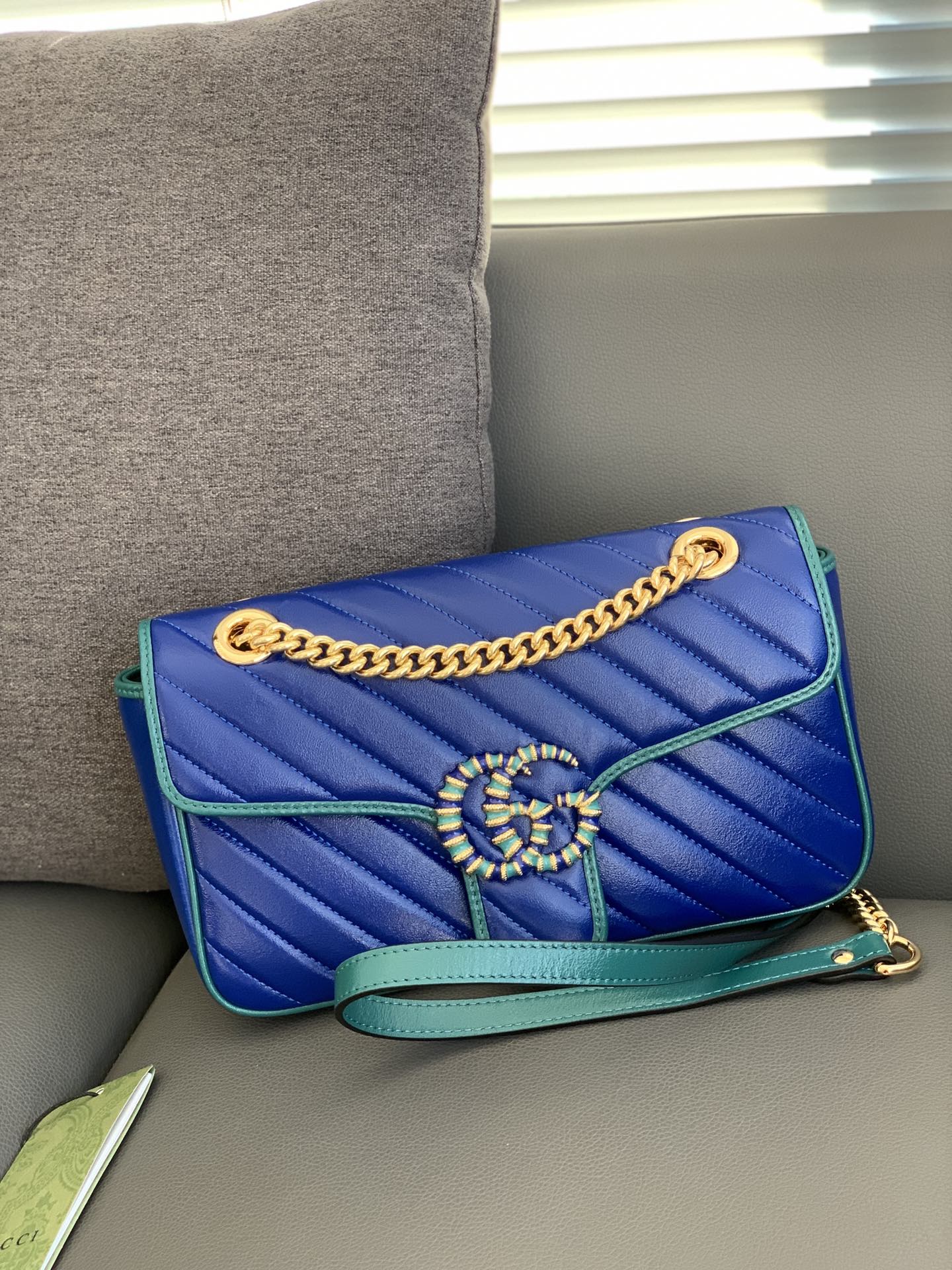 Replica Gucci 443497 GG Marmont Small Shoulder Bag Blue