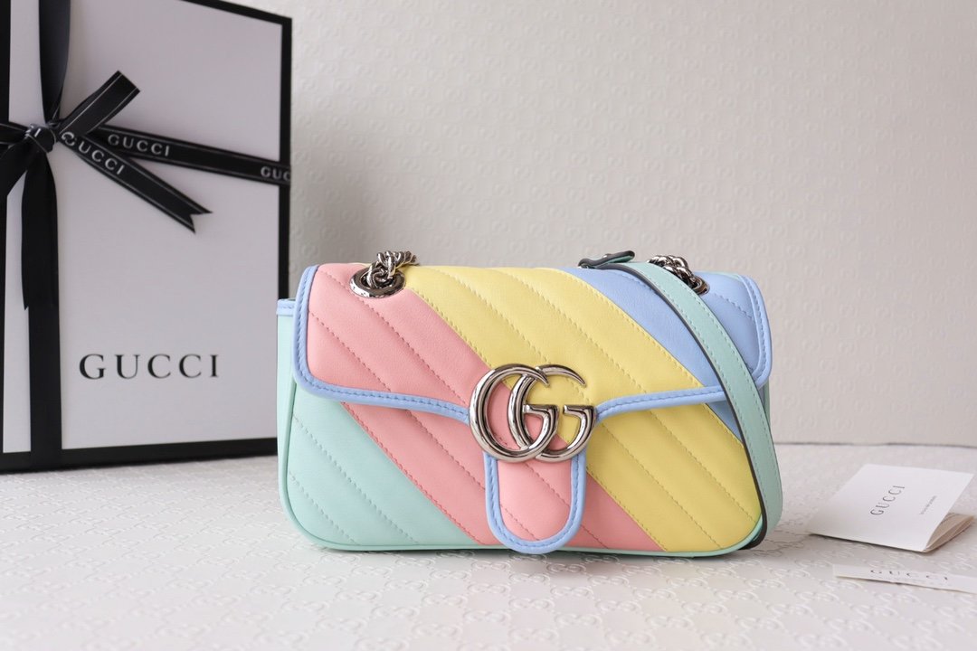 Replica Gucci 446744 Marmont Matelasse Mini Bag Multicolored Pastel Diagonal Matelasse Leather