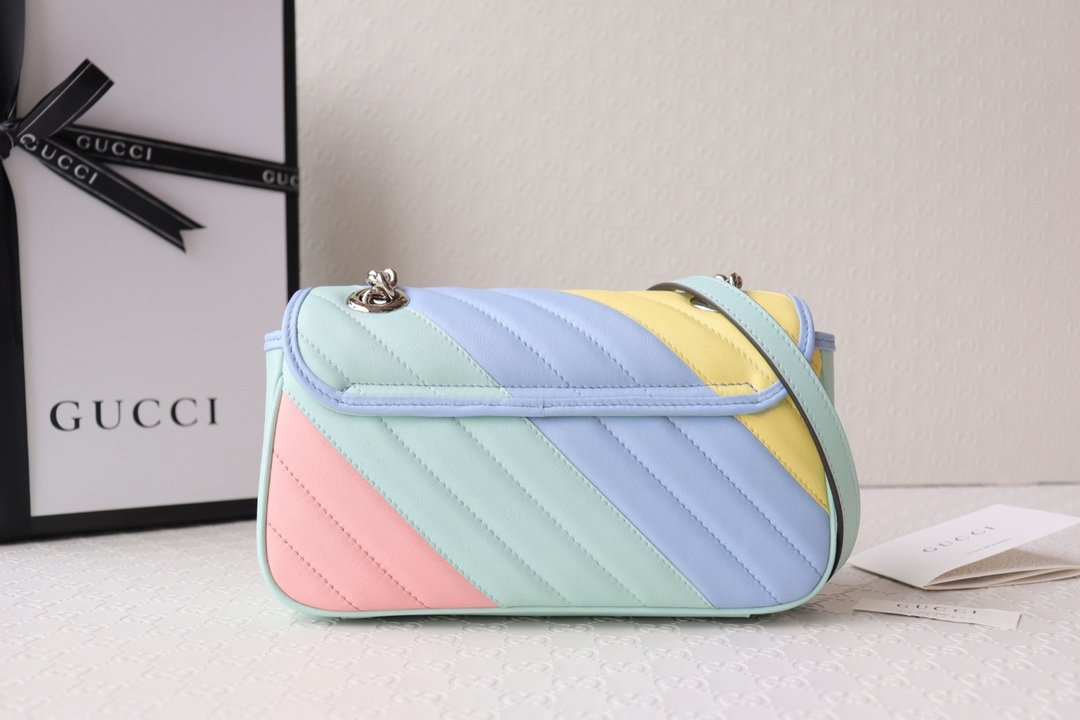 Replica Gucci 446744 Marmont Matelasse Mini Bag Multicolored Pastel Diagonal Matelasse Leather