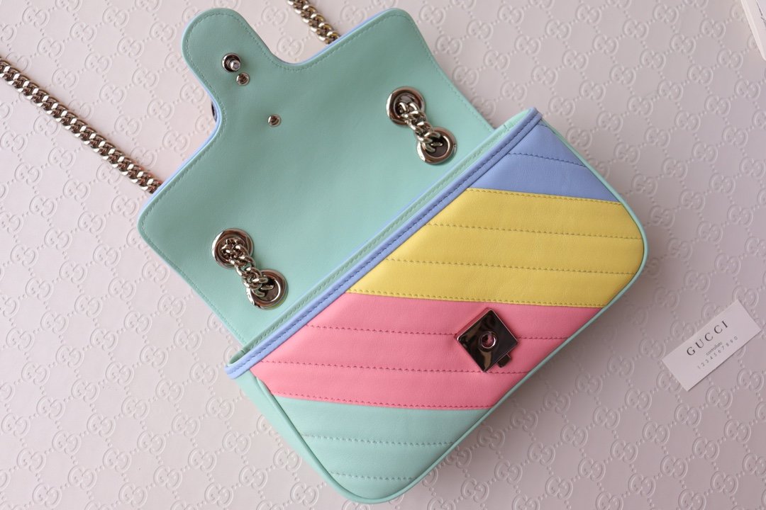 Replica Gucci 446744 Marmont Matelasse Mini Bag Multicolored Pastel Diagonal Matelasse Leather