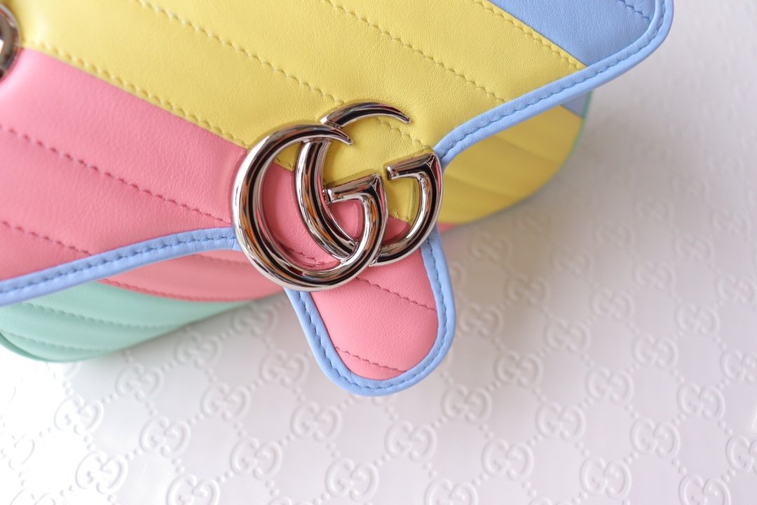 Replica Gucci 446744 Marmont Matelasse Mini Bag Multicolored Pastel Diagonal Matelasse Leather