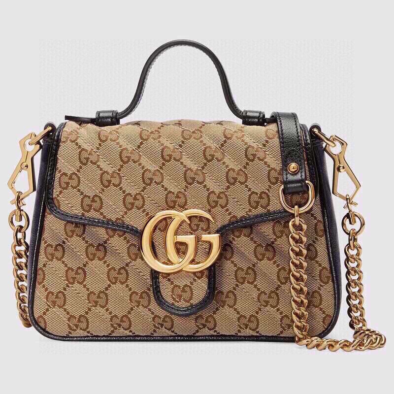 Replica Gucci 498110 GG Marmont Top Handle Bag Black Leather Trim