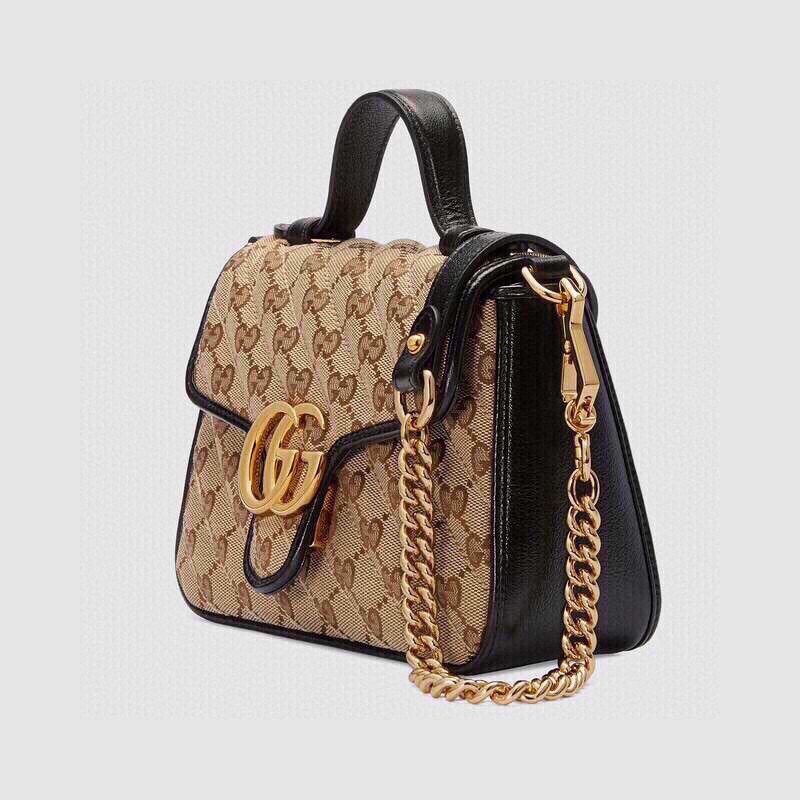 Replica Gucci 498110 GG Marmont Top Handle Bag Black Leather Trim