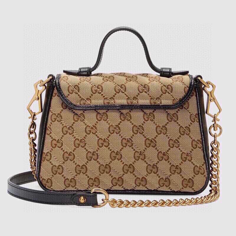 Replica Gucci 498110 GG Marmont Top Handle Bag Black Leather Trim