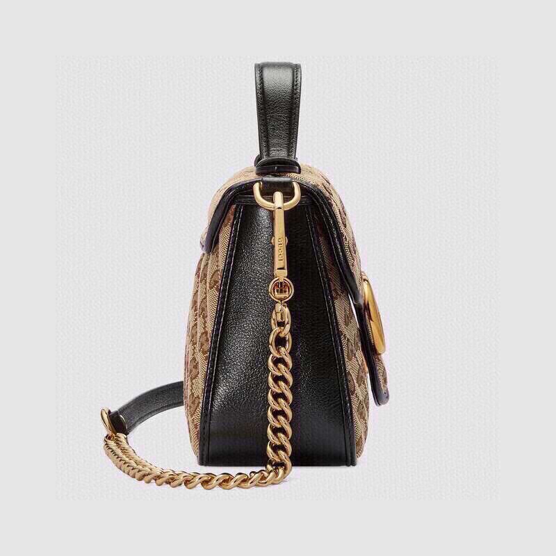 Replica Gucci 498110 GG Marmont Top Handle Bag Black Leather Trim