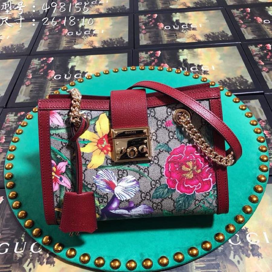 Replica Gucci 498156 Women Padlock GG Flora Small Shoulder Bag Red