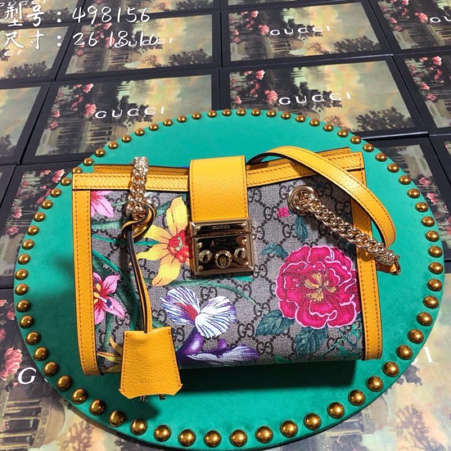 Replica Gucci 498156 Women Padlock GG Flora Small Shoulder Bag Yellow