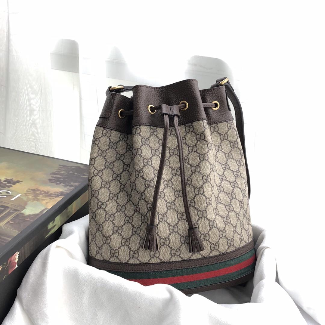 Replica Gucci 540457 Women Ophidia GG Bucket Bag Beige Ebony 