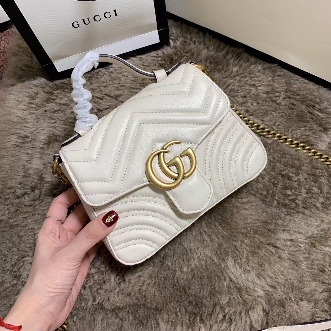 Replica Gucci 547260 GG Marmont Mini Top Handle Bag Beige Chevron Leather