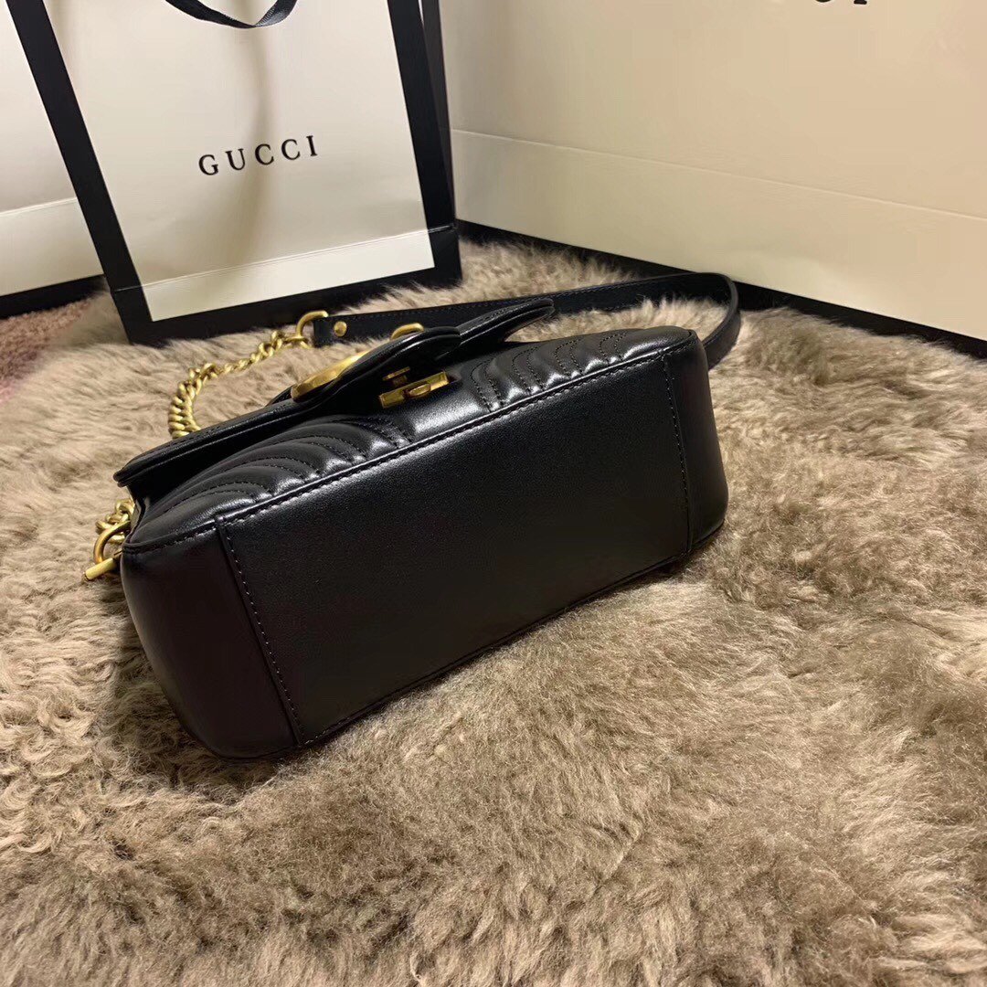 Replica Gucci 547260 GG Marmont Mini Top Handle Bag Black Chevron Leather