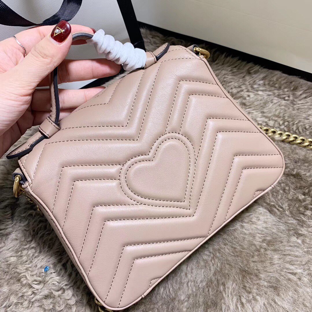 Replica Gucci 547260 GG Marmont Mini Top Handle Bag Dusty Pink Chevron Leather