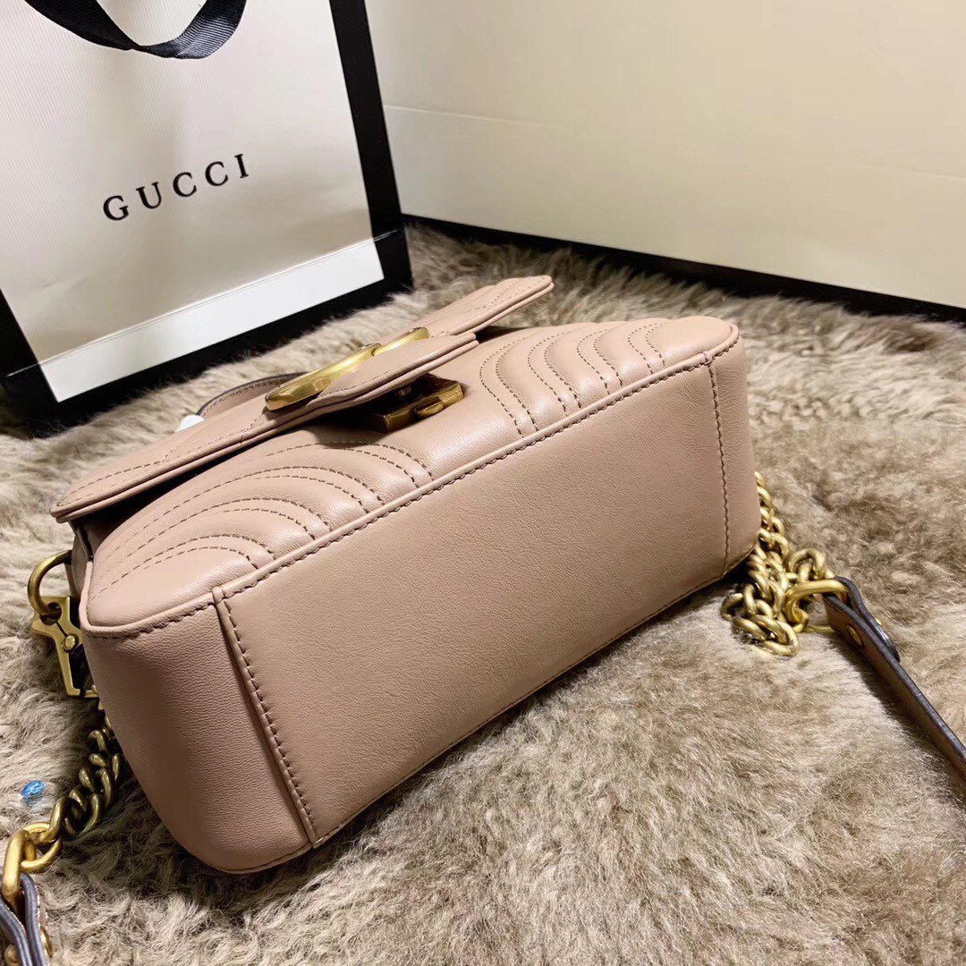 Replica Gucci 547260 GG Marmont Mini Top Handle Bag Dusty Pink Chevron Leather