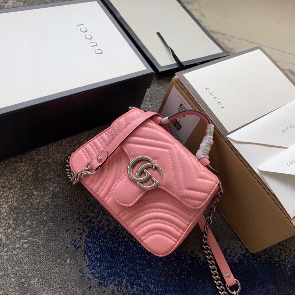 Replica Gucci 547260 GG Marmont Mini Top Handle Bag Pink Chevron Leather