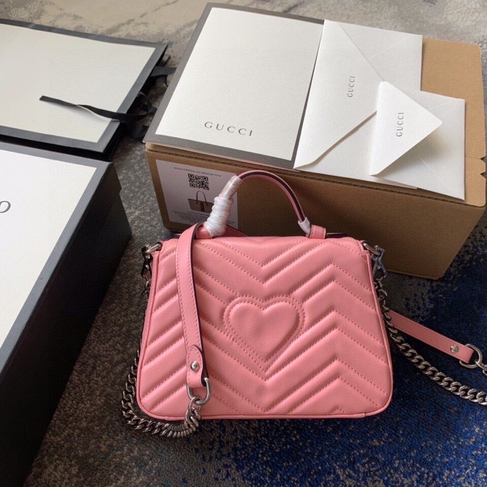 Replica Gucci 547260 GG Marmont Mini Top Handle Bag Pink Chevron Leather