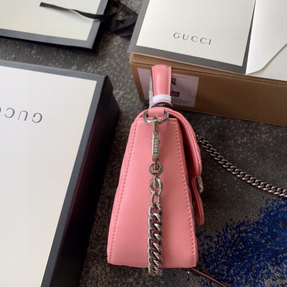 Replica Gucci 547260 GG Marmont Mini Top Handle Bag Pink Chevron Leather