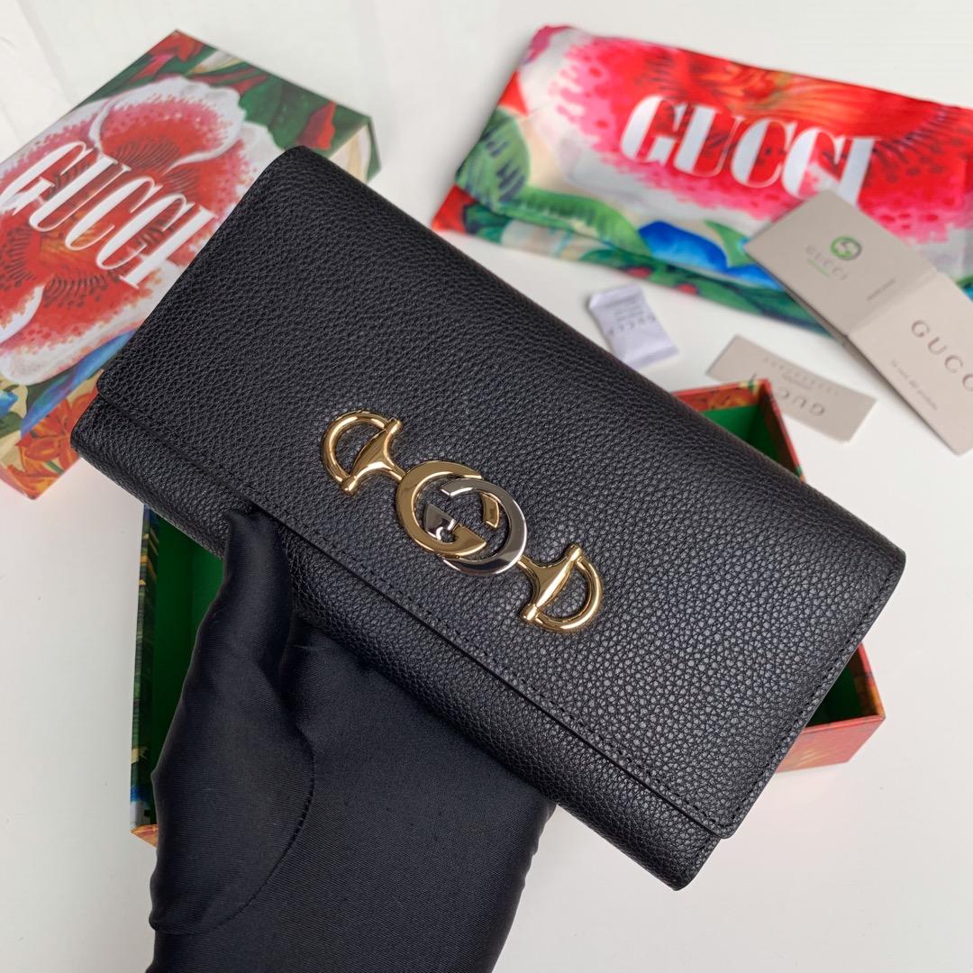 Replica Gucci 573612 Zumi Grainy Leather Continental Wallet Black