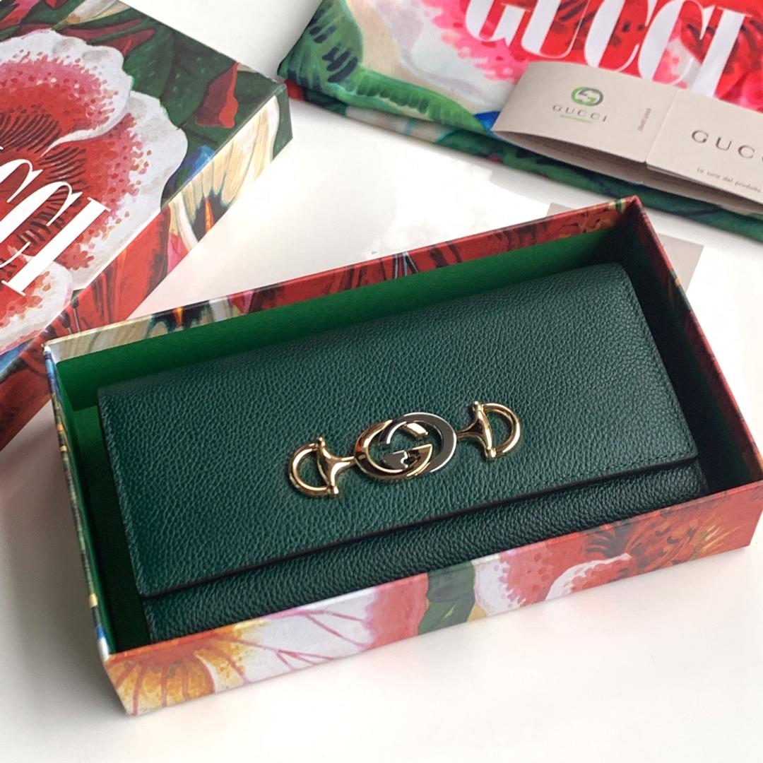 Replica Gucci 573612 Zumi Grainy Leather Continental Wallet Green