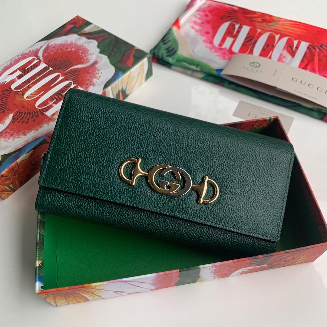 Replica Gucci 573612 Zumi Grainy Leather Continental Wallet Green