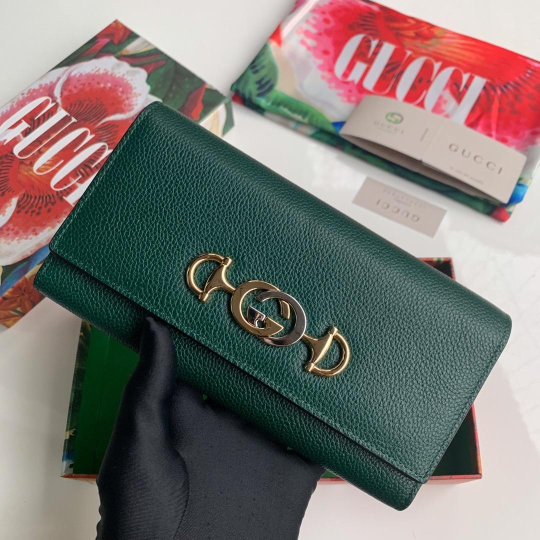 Replica Gucci 573612 Zumi Grainy Leather Continental Wallet Green