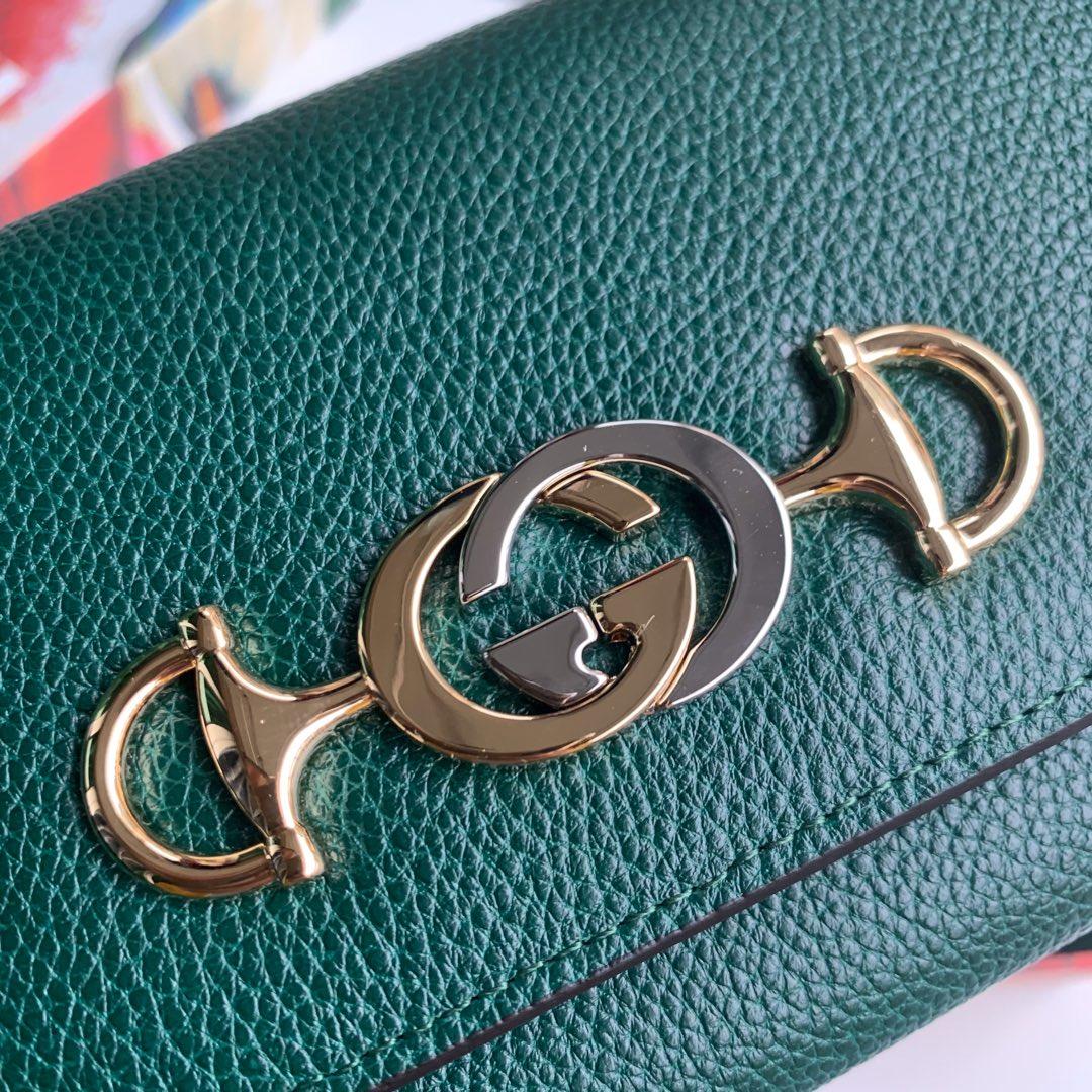 Replica Gucci 573612 Zumi Grainy Leather Continental Wallet Green