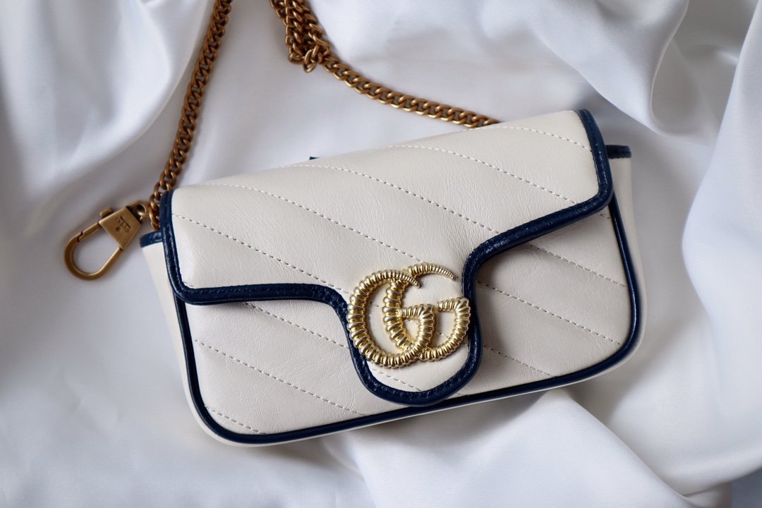 Replica Gucci 574969 GG Marmont Super Mini Bag White Leather