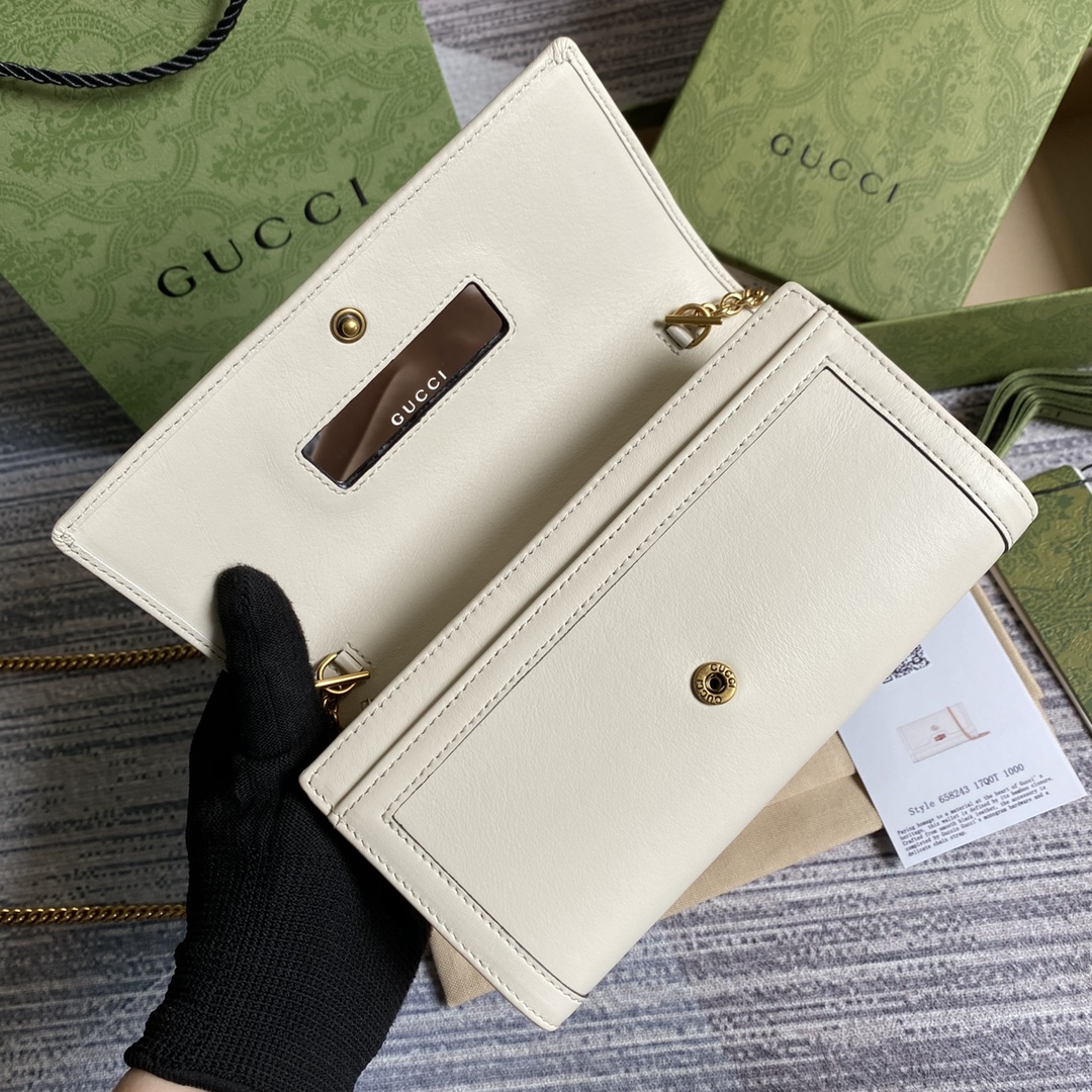 Replica Gucci 658243 Diana Chain Wallet with Bamboo White Leather