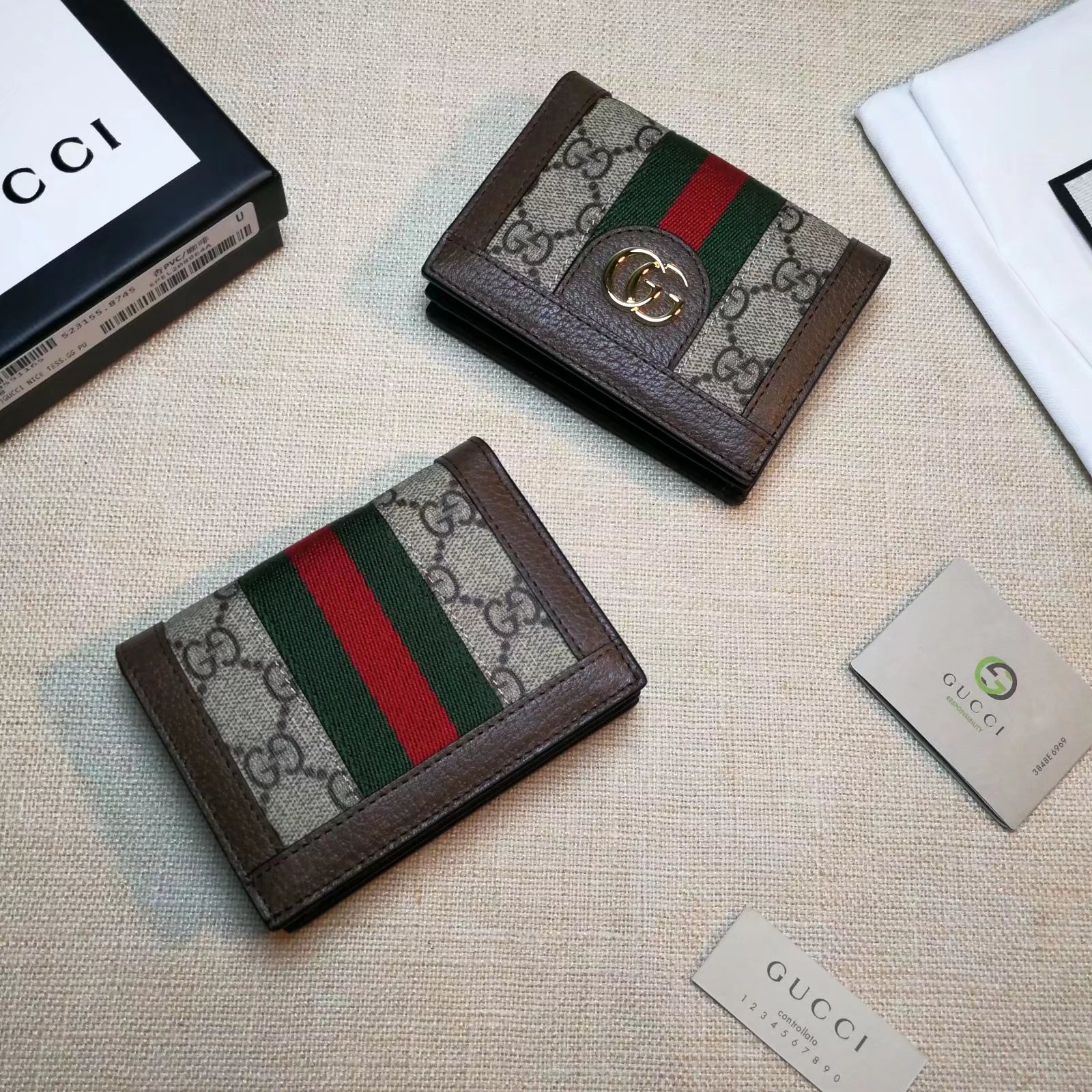 Replica Gucci Card Case Wallet Coffee 523155