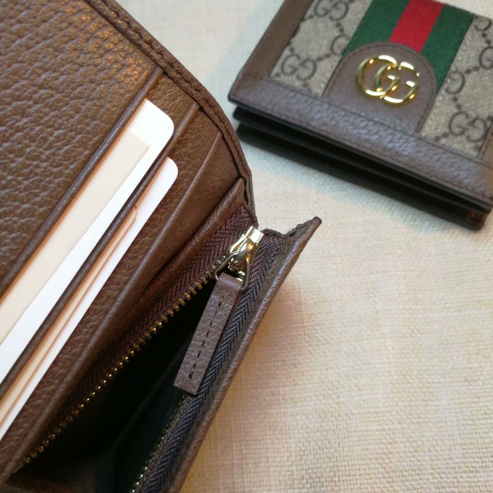 Replica Gucci Card Case Wallet Coffee 523155