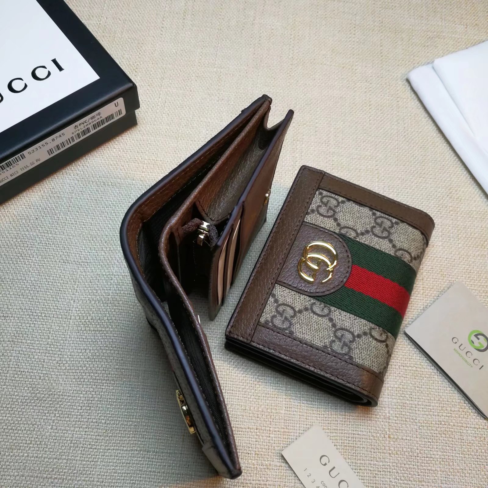 Replica Gucci Card Case Wallet Coffee 523155