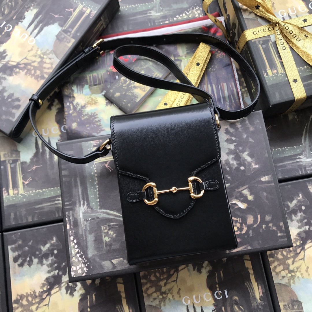 Replica Gucci Horsebit 1955 Mini Phone Bag Black Leather