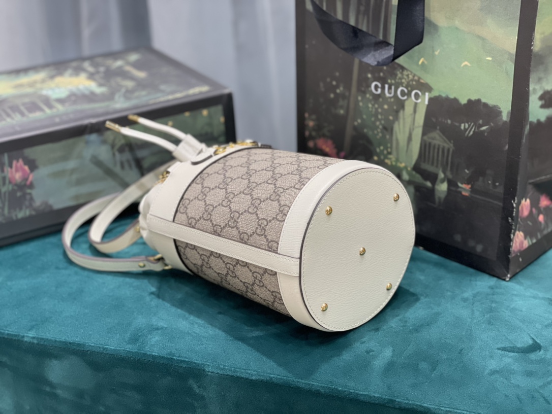 Replica Gucci Horsebit 1955 Small Bucket Bag White Canvas