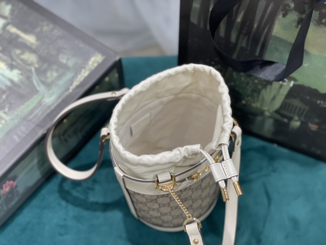 Replica Gucci Horsebit 1955 Small Bucket Bag White Canvas