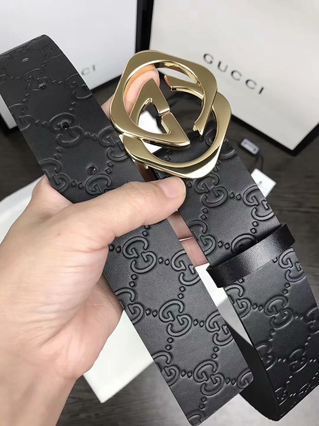 Replica Gucci Men Belt Width 3.8cm With Gold Buckle 049