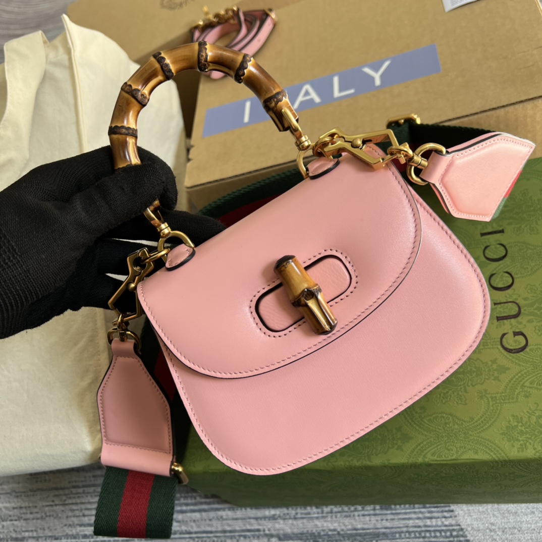 Replica Gucci Mini Top Handle Bag with Bamboo Pink 686864 High End