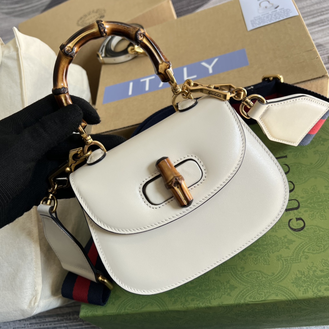 Replica Gucci Mini Top Handle Bag with Bamboo White 686864 High End