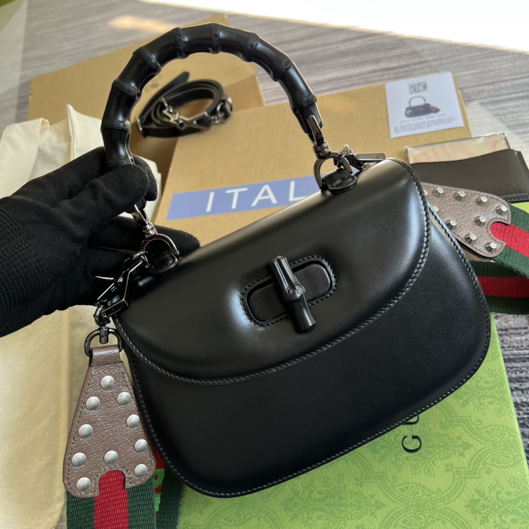 Replica Gucci Small Top Handle Bag with Bamboo Black 675797 High End