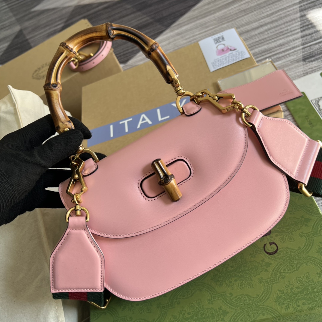 Replica Gucci Small Top Handle Bag with Bamboo Pink 675797 High End