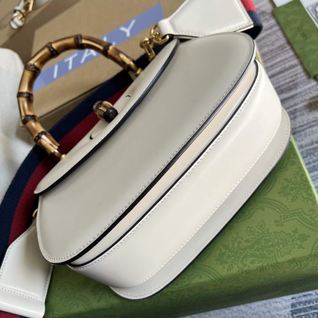 Replica Gucci Small Top Handle Bag with Bamboo White 675797 High End