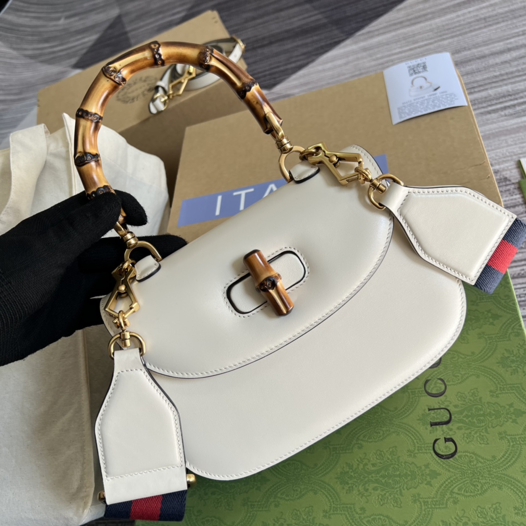 Replica Gucci Small Top Handle Bag with Bamboo White 675797 High End