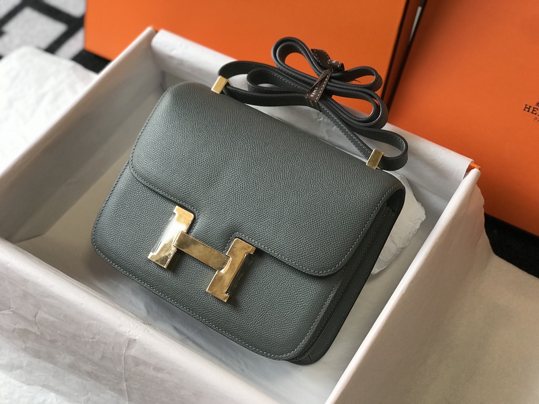 Replica Hermes Constance Bag Epsom Leather Almond Green Wiht Gold 19cm and 23cm