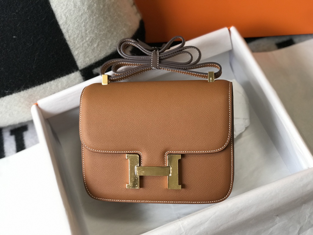 Replica Hermes Constance Bag Epsom Leather Brown Wiht Gold 19cm and 23cm