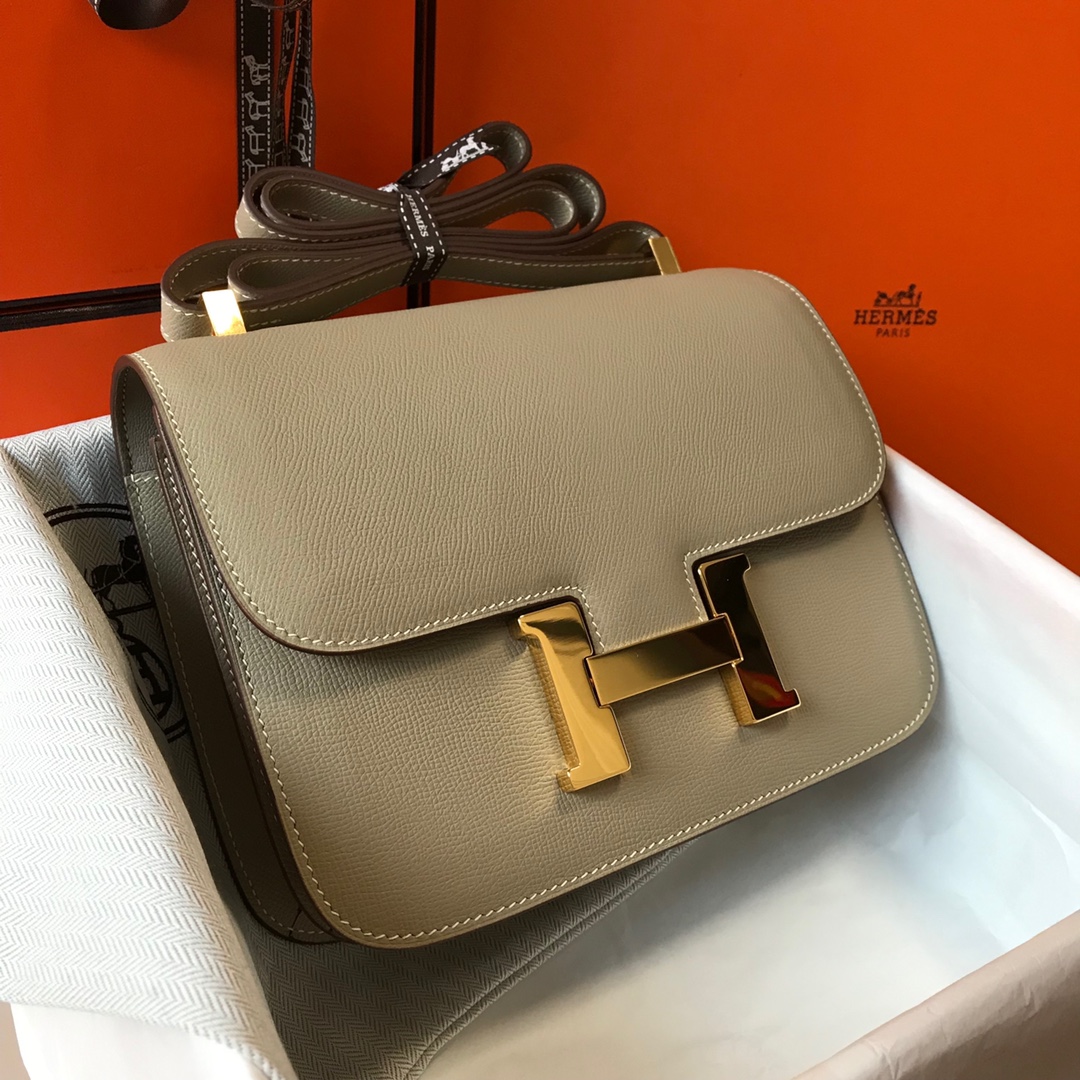 Replica Hermes Constance Bag Epsom Leather Light Gray Wiht Gold 19cm and 23cm