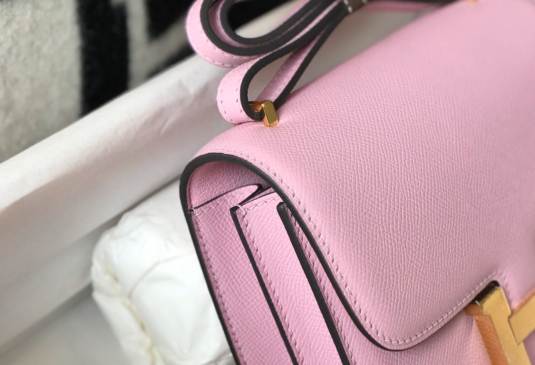 Replica Hermes Constance Bag Epsom Leather Pink Wiht Gold 19cm and 23cm