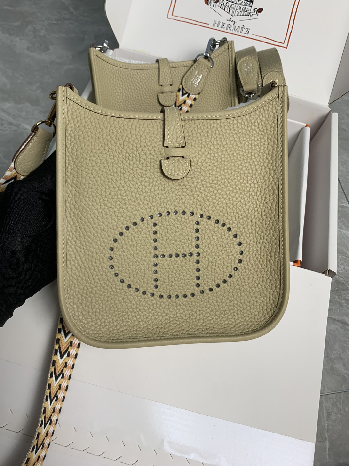 Replica Hermes Evelyne Mini Bag 17cm Original Togo Leather Beige