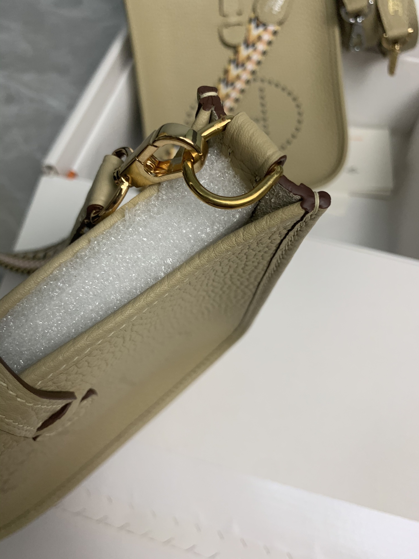 Replica Hermes Evelyne Mini Bag 17cm Original Togo Leather Beige