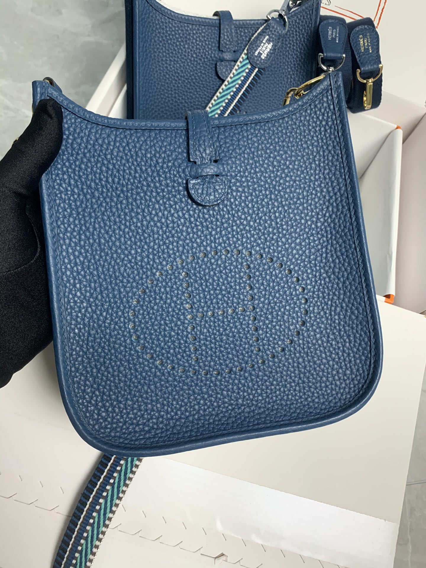 Replica Hermes Evelyne Mini Bag 17cm Original Togo Leather Blue